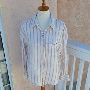 RSQ Cream and Tan Cotton Shirt XL